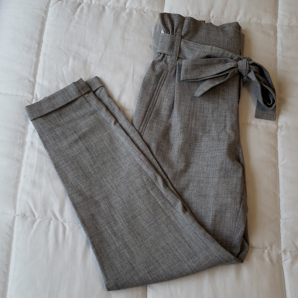 Gray dress pants paper bag tie waist